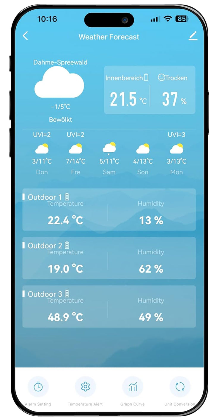 WD3000 - Wetterstation mit 4 Tage Wettervorhersage, Inklusive Aussensender, Daten auf der Station un