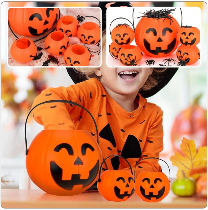 BESTOYARD 6 Stück Halloween Süssigkeiten Eimer mit Griff Kürbis Design Behälter Dekoration für Hallo