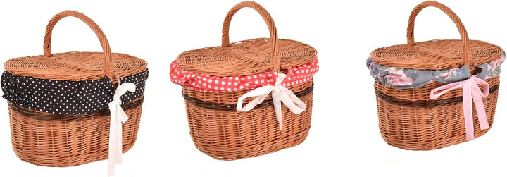 Picknickkorb mit Deckel 40 cm, Weidenkorb mit Henkel Rot, Rot