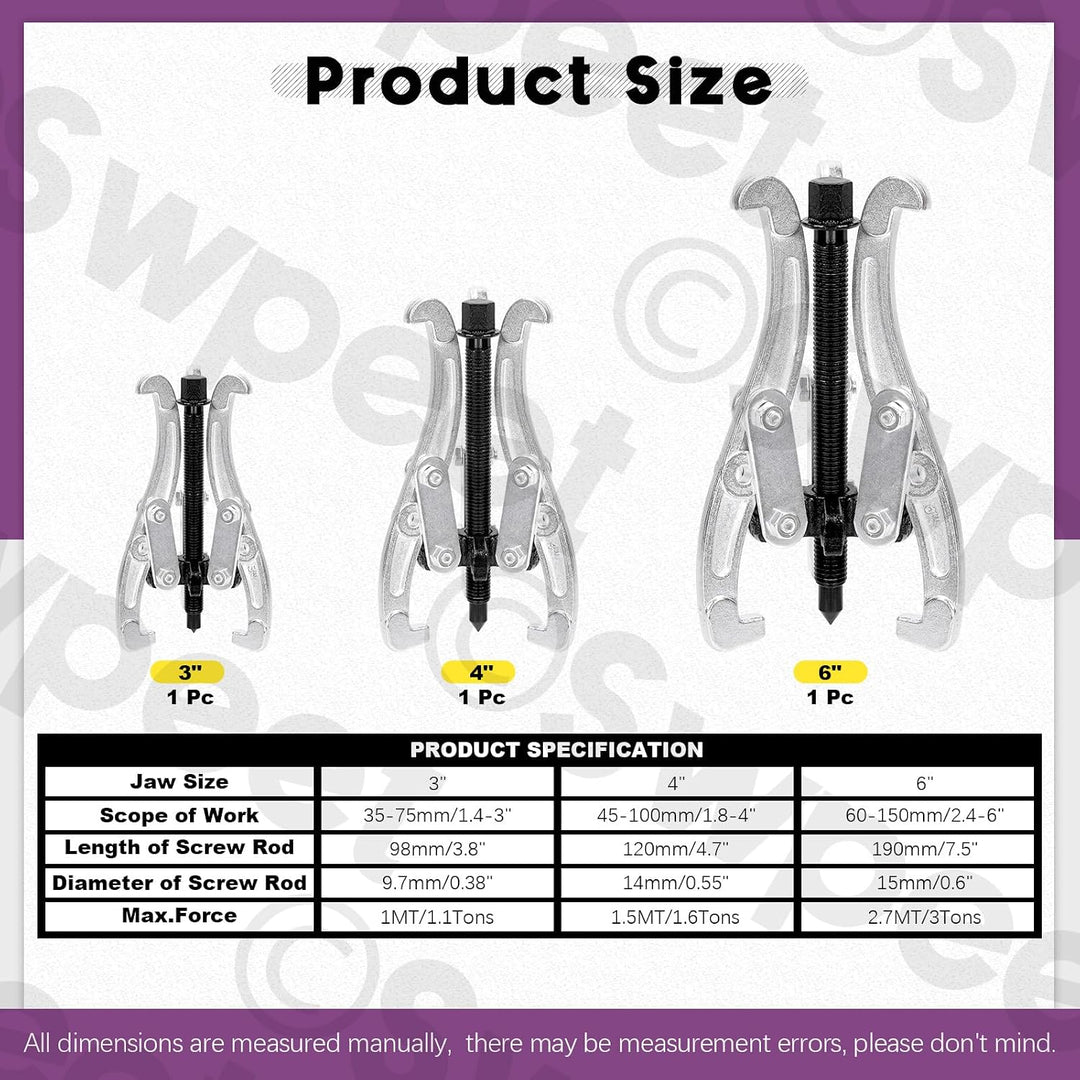 Swpeet 4 Stück 7,6 cm 10,2 cm 15,2 cm 3-Backen-Zahnradlager-Abzieher Entfernungswerkzeug Heavy Duty