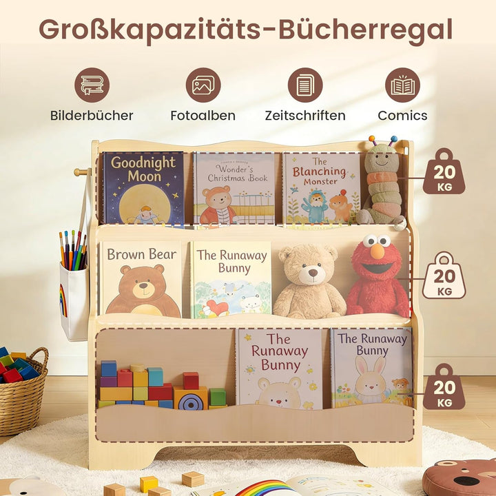 Bücherregal Kinder Montessori Kinderregal mit 3 Ablagefächern Regal Kinderzimmer Spielzeug Aufbewahr