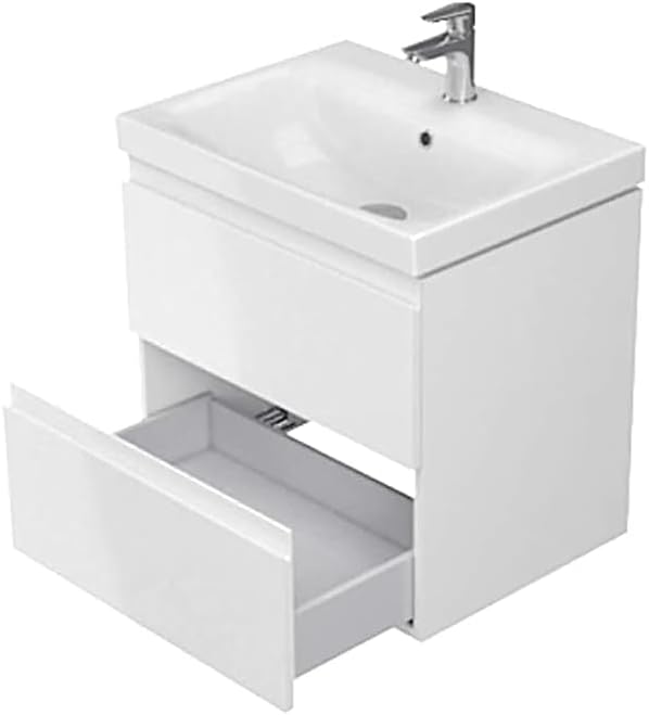 VBChome Badmöbel 60 cm Weiss mit Armatur und Pop-up ventil Waschbecken mit Unterschrank Waschtisch 2