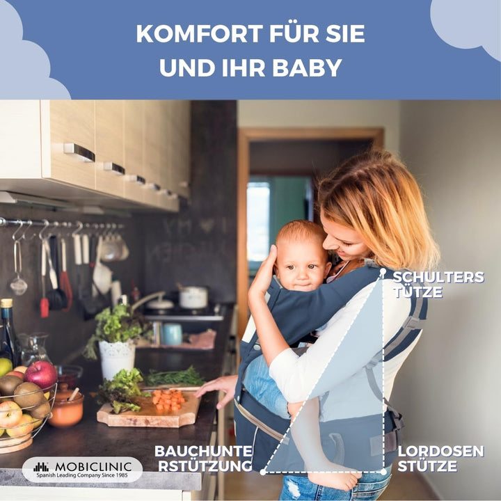 Mobiclinic® kids, Babytrage, 6 in 1, Moley, Mehrpositionale, Faltbar, Reissverschlusstasche, Flasche