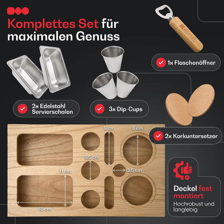 Premium Couchbar - Kiriholz - 3 Farben - 3 Dipschalen 2 Snackschalen 2 Untersetzer 1 Flaschenöffner,
