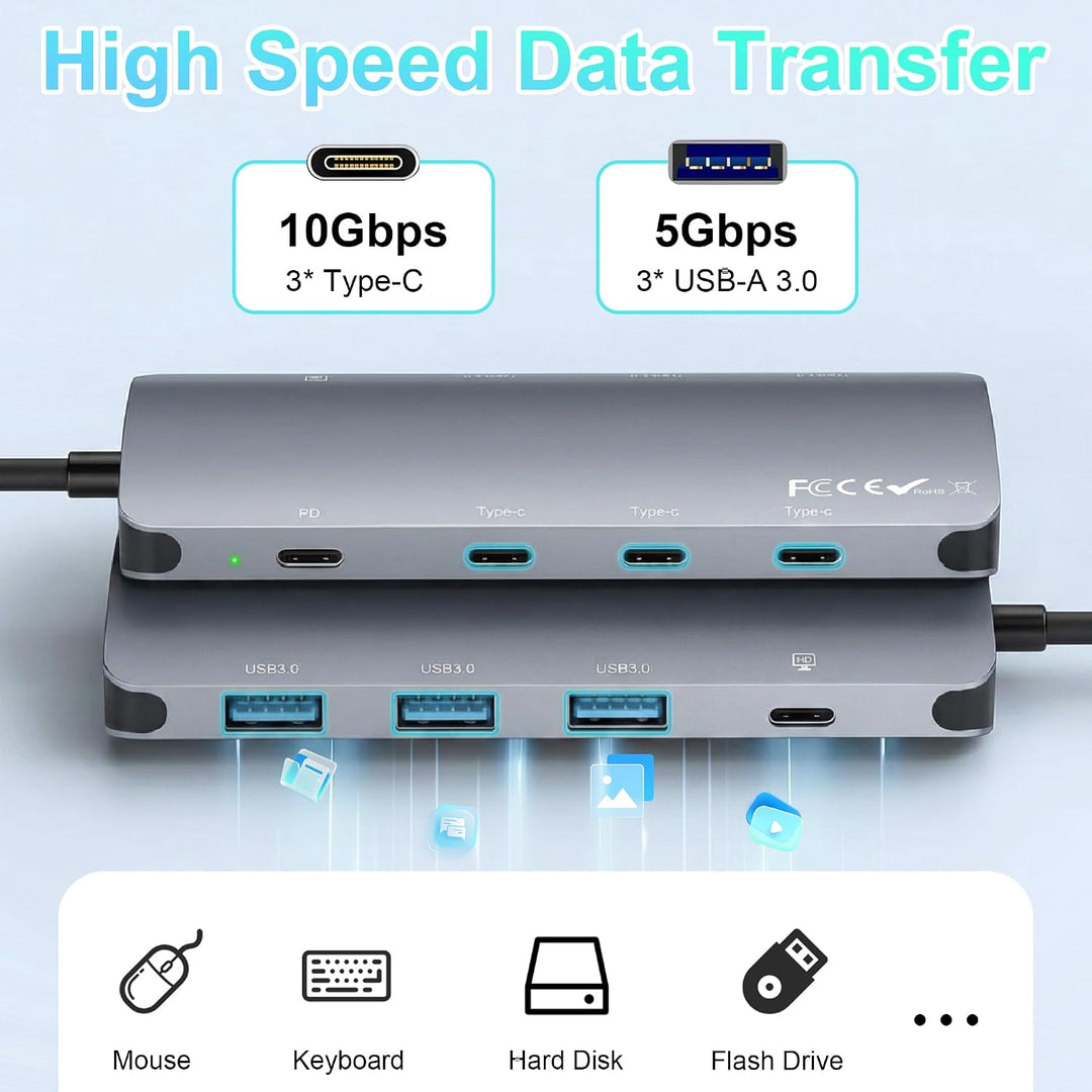 USB C Hub 10Gbps, 8-in-1 USB Hub 3.2 mit 4K@60USB C Hub 8-in-1, USB C Multiport Adapter mit 4K@60Hz