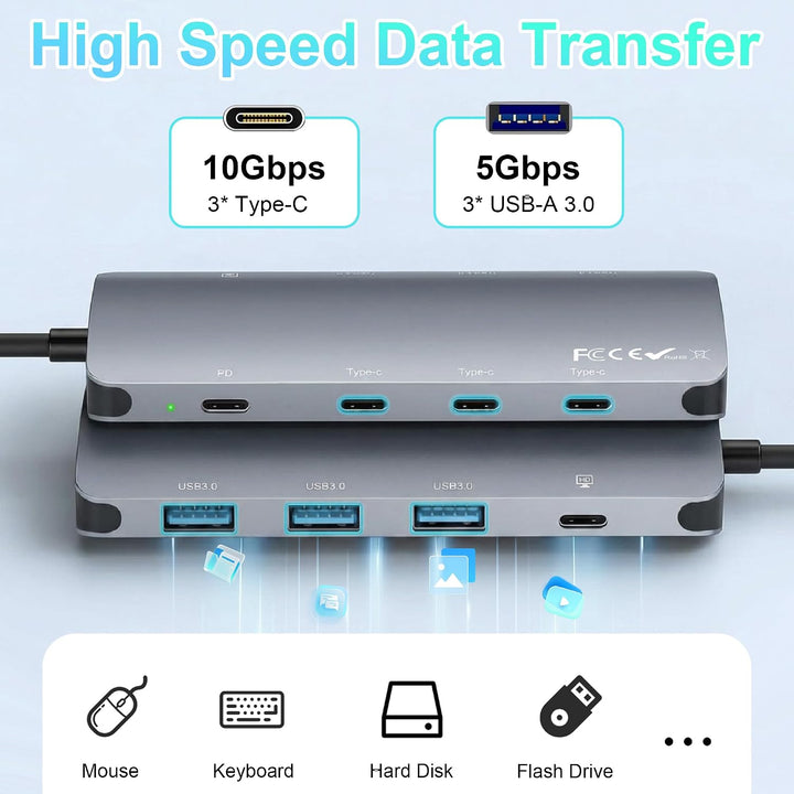 USB C Hub 10Gbps, 8-in-1 USB Hub 3.2 mit 4K@60USB C Hub 8-in-1, USB C Multiport Adapter mit 4K@60Hz