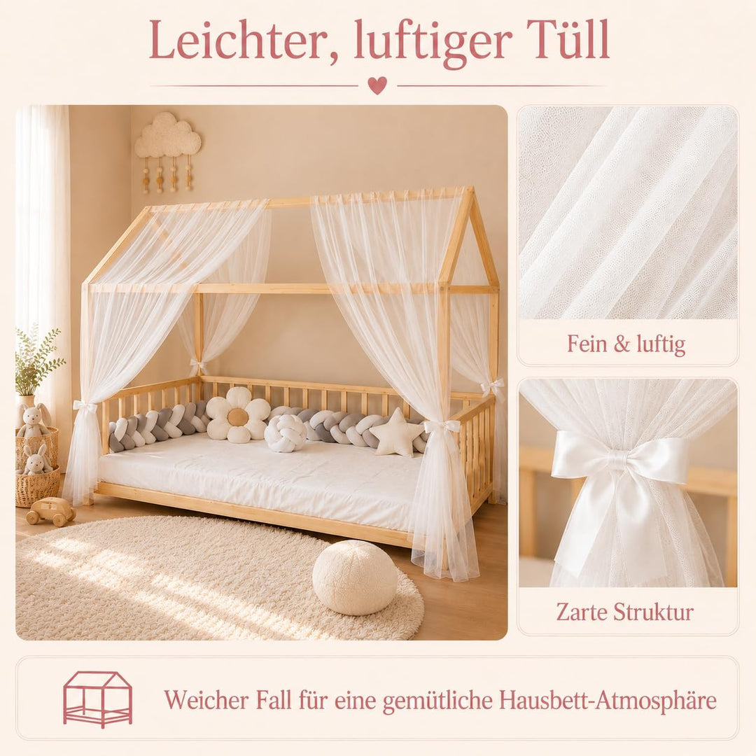 Baby Fancyroom Betthimmel für Hausbett Kinderbett, universell, Premium Tüll, 2-teilig, Hausbetthimme
