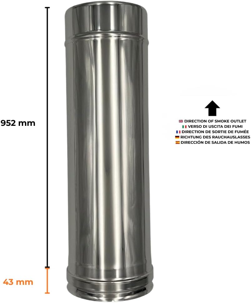 EINSIDE Kaminrohr Doppelwandig Edelstahlschornstein Isoliert gedämmt AISI 316 Länge 1000 mm, Ofenroh