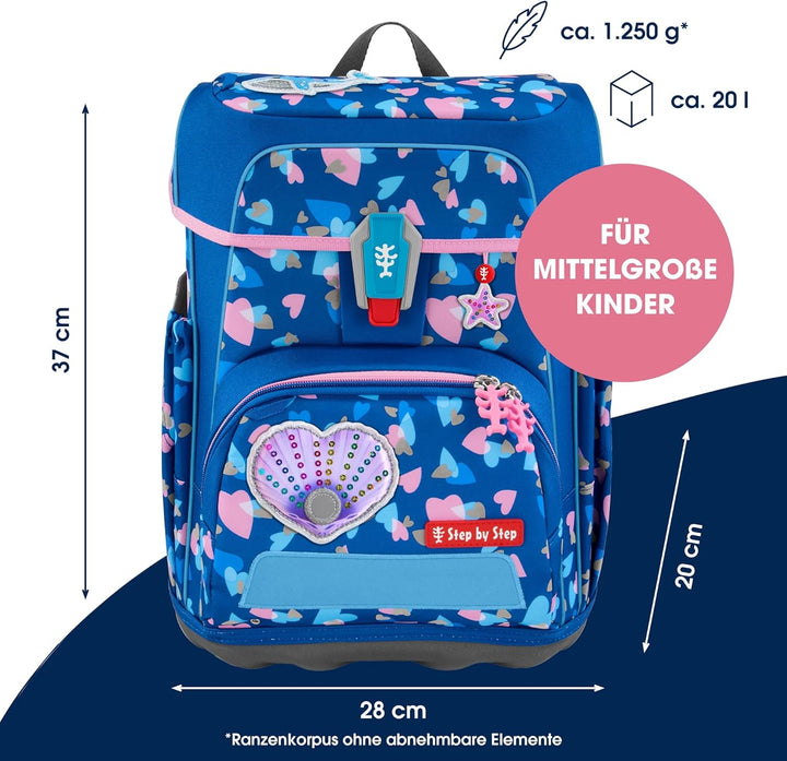 Step by Step Schulranzen-Set CLOUD REFLECT „Seashell Pearl“ 5-teilig, blau-rosa, Panther-Design, erg