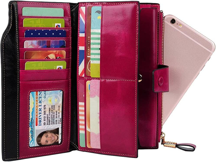 PARVENZA Damen Geldbörse RFID-Blockierung Echtleder Bifold Brieftasche Einheitsgrösse Rosa, Einheits