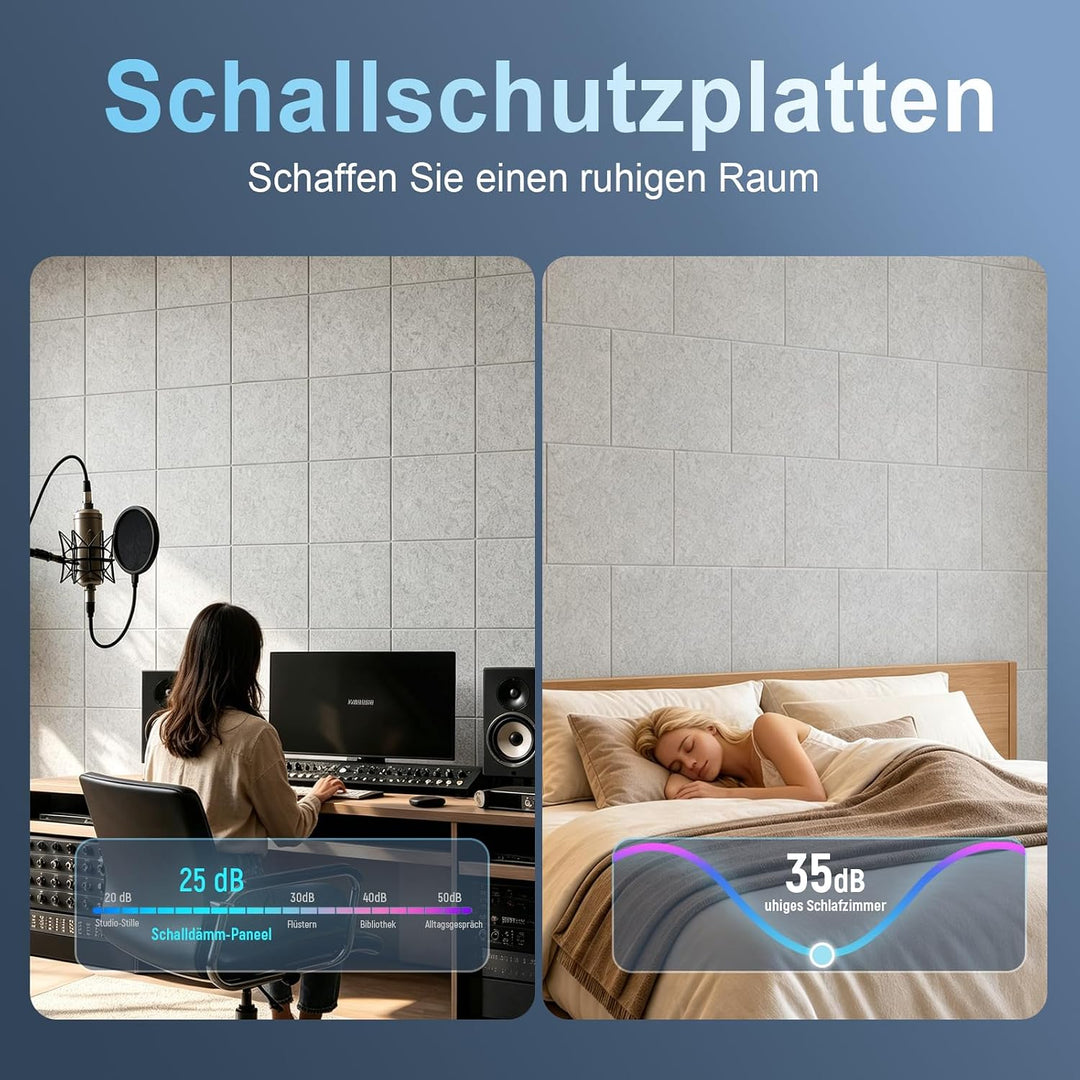 Akustikpaneele Selbstklebend für Wänd - Schallschutz Filz Wandpaneele 12-pack Grau Quadratisch, 12-p