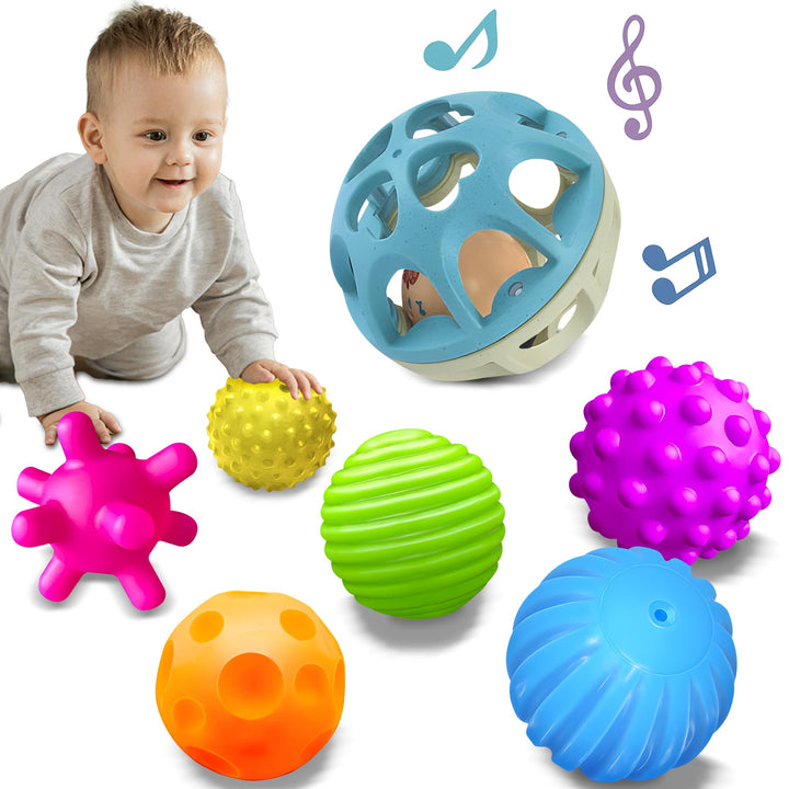 Montessori Sensory Toys for Babies, Textured Baby Balls &amp; Wheat Straw Rattle, Developmental Toys for