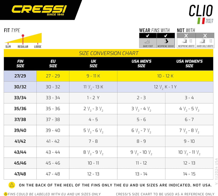 Cressi Clio zum Flossen Schwimmen, Apnoe und Schnorcheln 43/44 Gelb, 43/44 Gelb