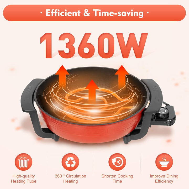 1300W Hot Pot Elektrisch, Elektrischer Topf mit Glasdeckel 6L Doppelseitig Hotpot