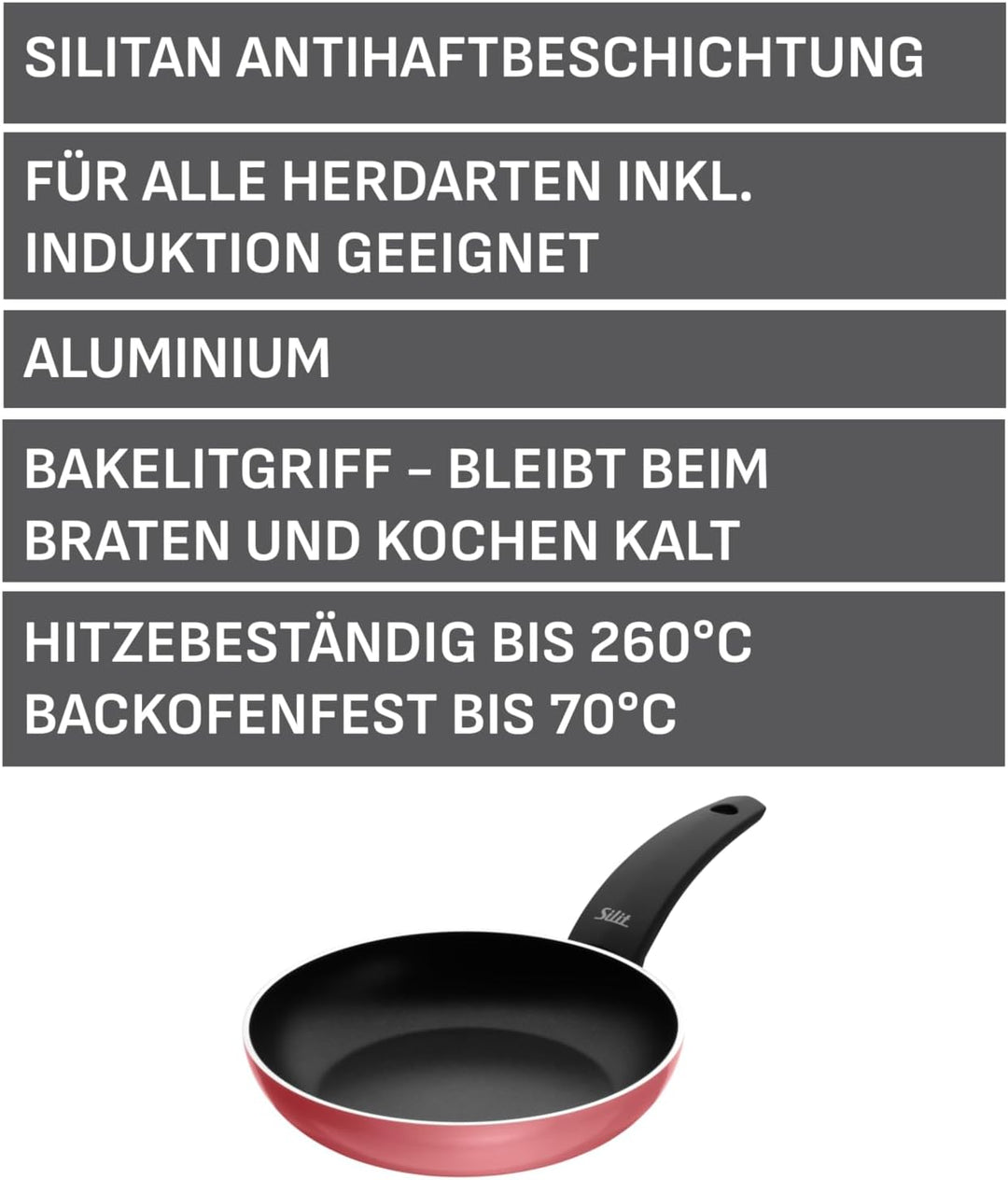 Silit Belluna Bratpfanne 24 cm Induktion, Aluminium beschichtet, Kunststoffgriff, für schonendes Bra