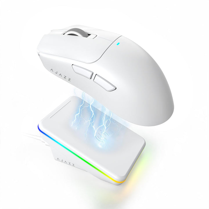AJAZZ AJ200P NL Ultra Kabellose Gaming AI Maus, PAW3950 &amp; Ladestation Weiss, Weiss