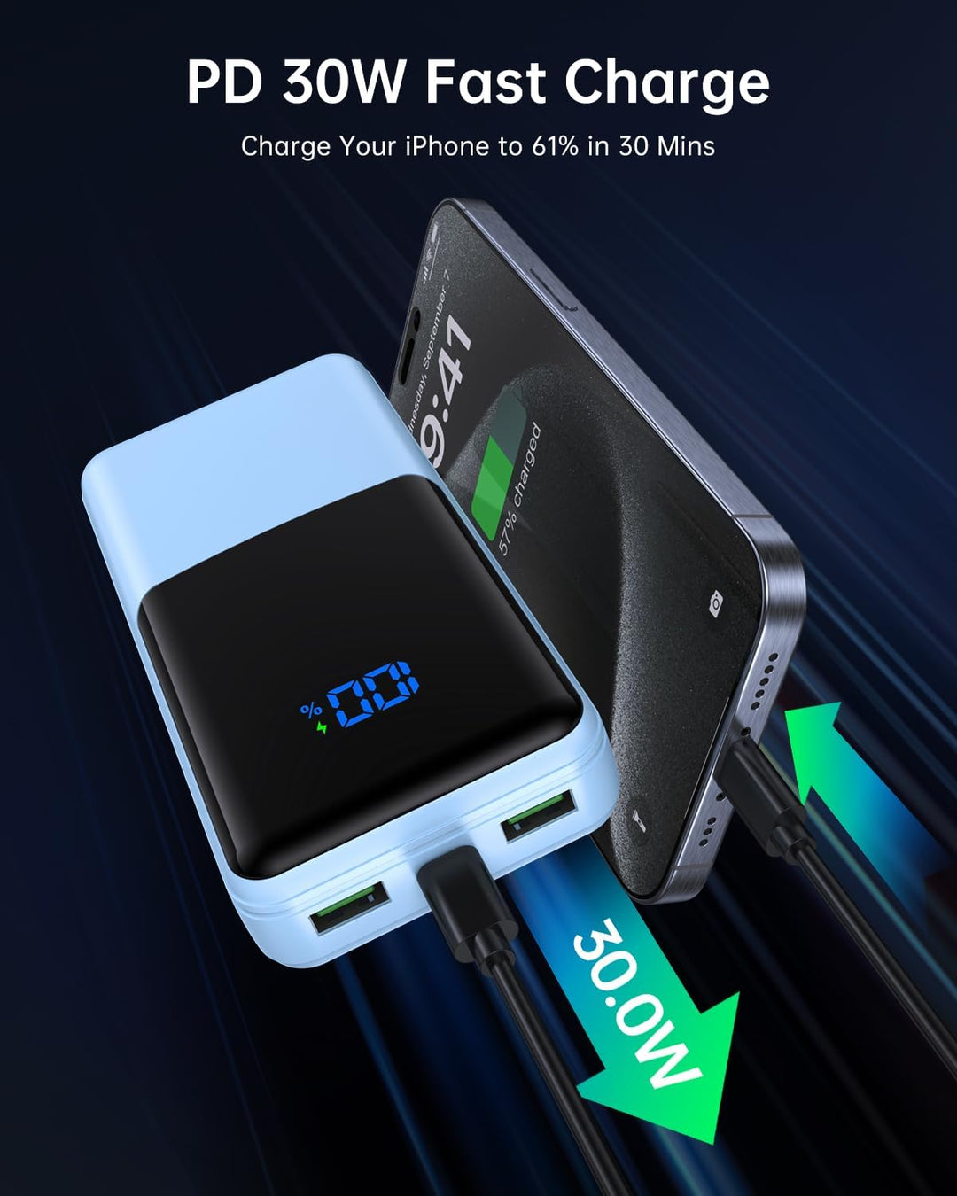 Coblob Power Bank 27000mAh, Powerbank Schnellladefunktion USB C PD 20W Himmelblau-002, Himmelblau-00