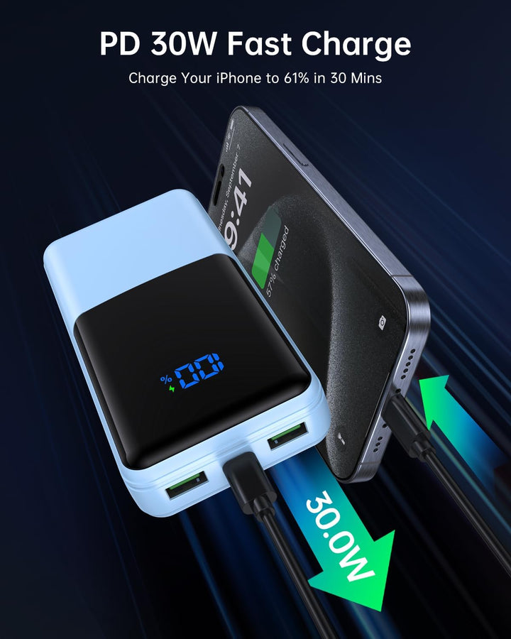Coblob Power Bank 27000mAh, Powerbank Schnellladefunktion USB C PD 20W Himmelblau-002, Himmelblau-00