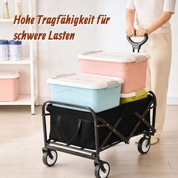 Relaxdays Bollerwagen, faltbar, 100 kg, Teleskopgriff, Oxford-Gewebe, Transportwagen Einkauf, Campin