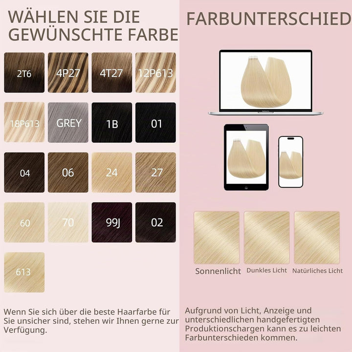 Tape Extensions Echthaar 10stk, Remy Tape in Extensions Haarverlängerung, Skin Weft Echthaar Haarext