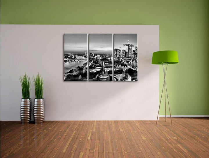 Pixxprint Frankfurt Skyline als Leinwandbild | Grösse: 3 Teilig (120x80) | Wandbild| Kunstdruck | fe