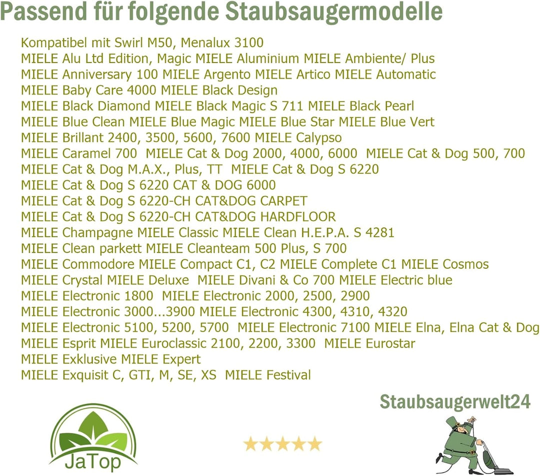 30 JaTop Staubsaugerbeutel kompatibel mit Swirl M50 M 50 und Miele 30x Beutel SSW24, 30x Beutel SSW2