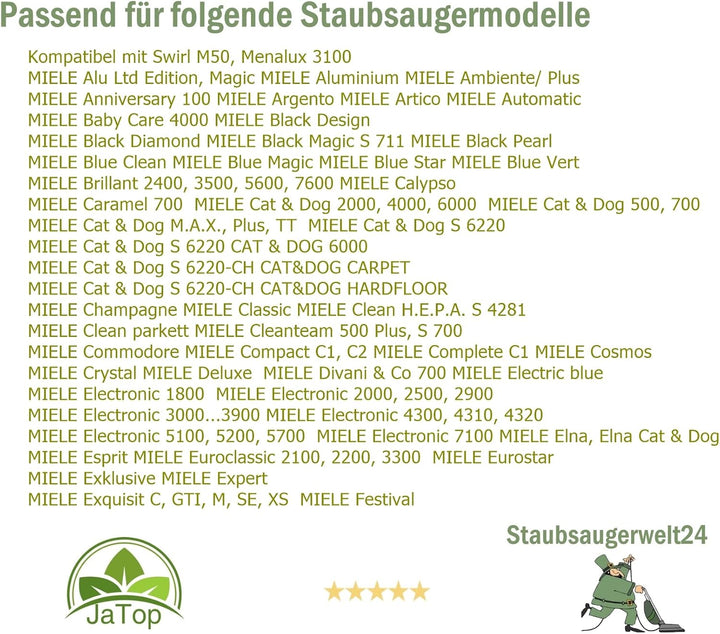 30 JaTop Staubsaugerbeutel kompatibel mit Swirl M50 M 50 und Miele 30x Beutel SSW24, 30x Beutel SSW2