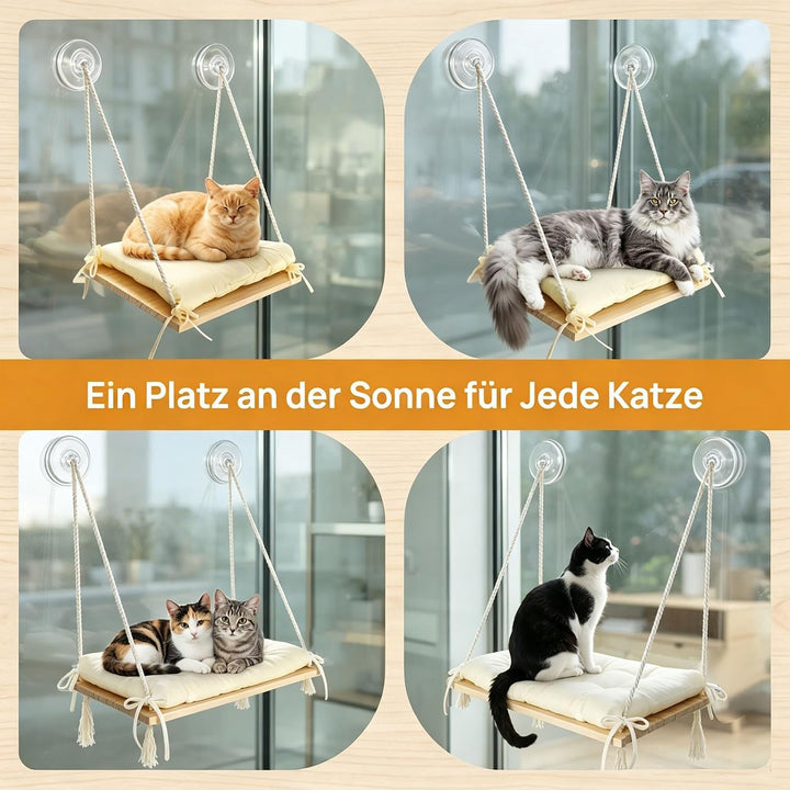 Katzenhängematte Fenster aus - Höhenverstellbare Fensterliege für Katzen mit Weichem Kissen &amp; Starke