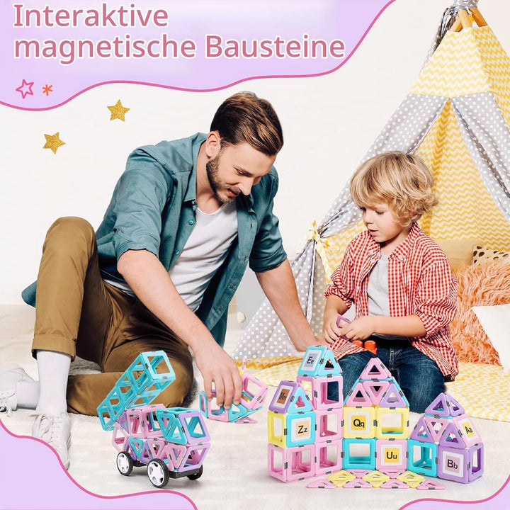 ECHOCUBE Magnetische Bausteine, 120 Teile Magnetische Kacheln mit Magnet Räde Set für Kinder ab 3 Ja