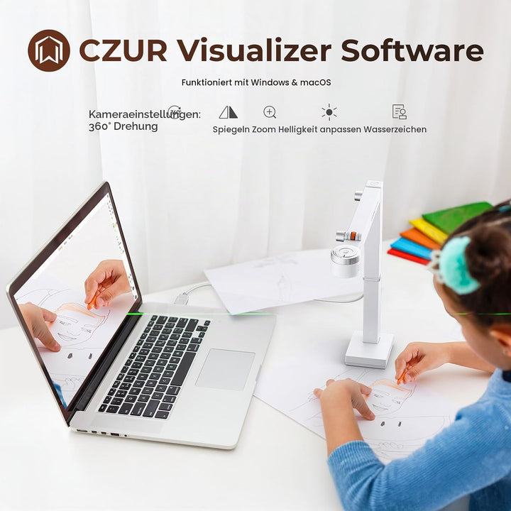 CZUR Fancy S Pro 4K USB-Dokumentenkamera, 12MP Webcam mit LED-Licht und Mikrofon, bis zu 60 fps, Aut