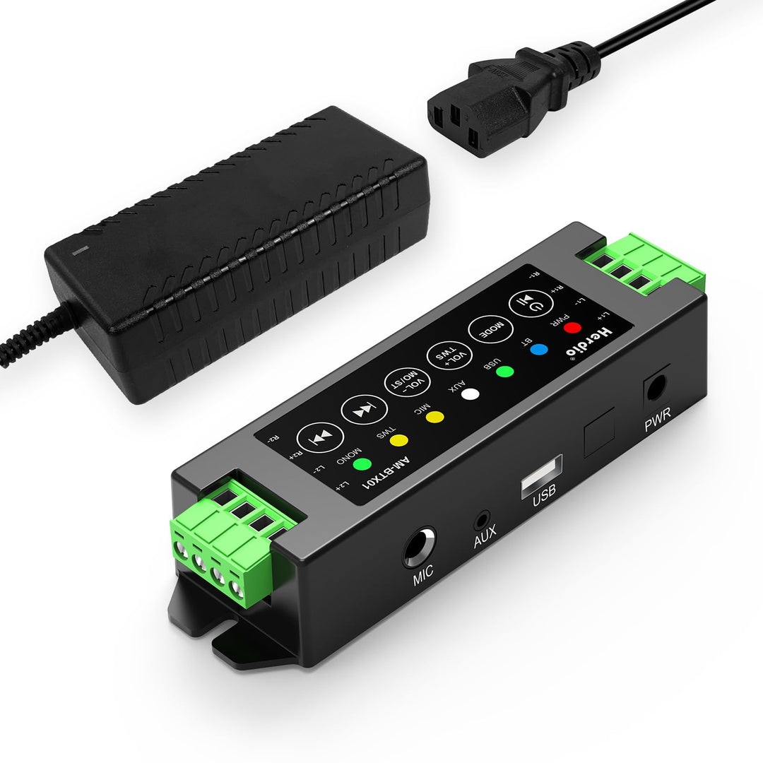 Herdio 4-Kanal-Verstärker Bluetooth 5.0 Amp Receiver 200W Ausgangsleistung mit 24V5A AC-DC Netzteil