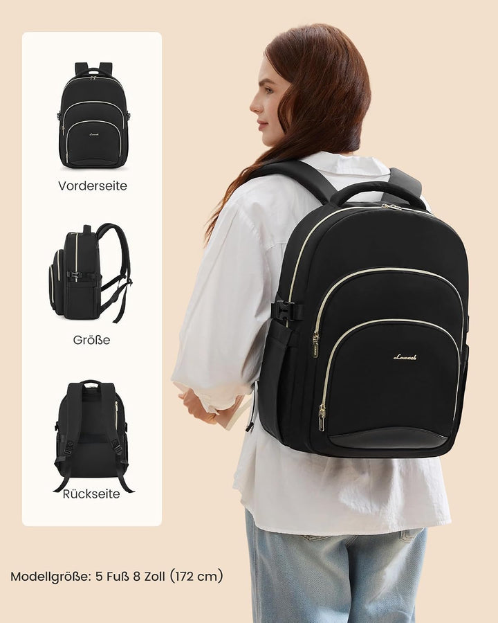 LOVEVOOK Rucksack Damen, 15,6 Zoll Laptop Schulrucksack Wasserdicht, Schultasche Teenager Backpack W