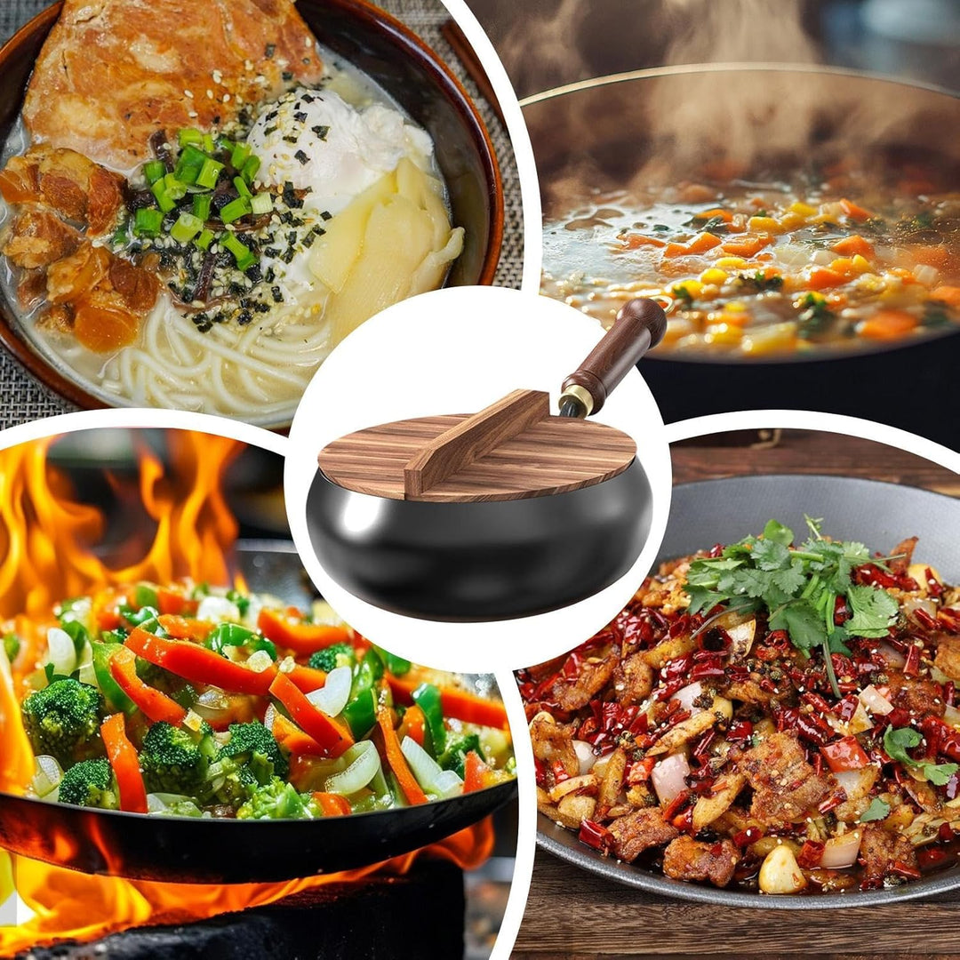 Eisentöpfe Zum Kochen, Holzgriff Handgefertigte Eisenpfanne Chinesischer Wok Antihaftpfanne 24cm Dur