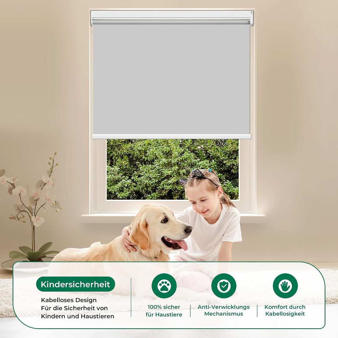 Allesin Elektrische Rollos mit Fernbedienung, Grau Verdunklungsrollo, B70 x H120 cm Grau, Klemmträge