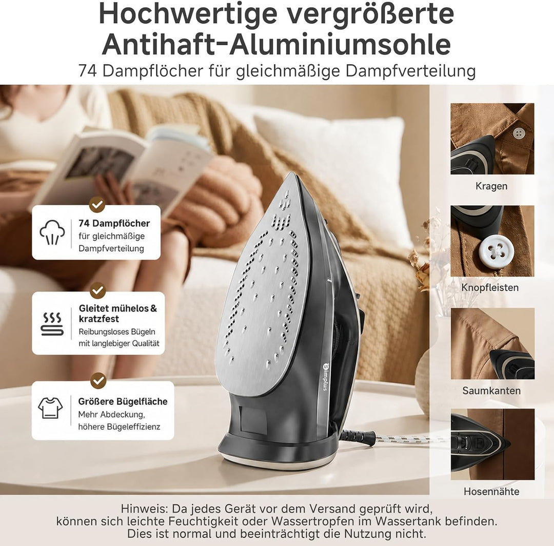 SIMPLUS Dampfbügeleisen 2200 W, Bügeleisen mit starkem Dampfstoss, 25 Sek. Aufheizzeit, 450 ml Wasse