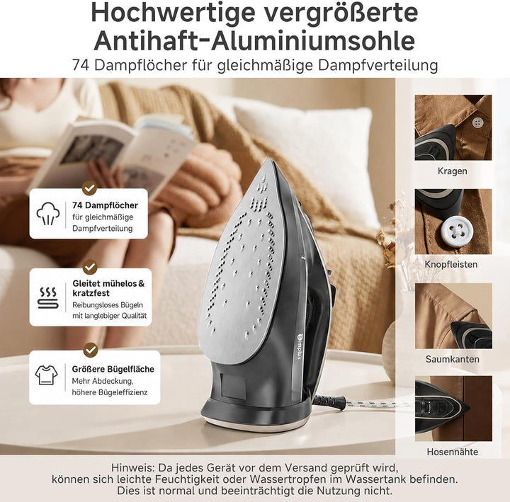 SIMPLUS Dampfbügeleisen 2200 W, Bügeleisen mit starkem Dampfstoss, 25 Sek. Aufheizzeit, 450 ml Wasse