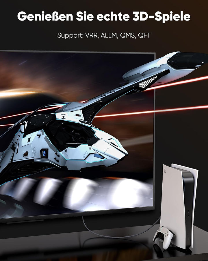 Highwings 8K HDMI Kabel 7.5Meter, HDMI 2.1 Kabel 48Gbps Ultra Highspeed Grau 7.5m, Grau 7.5m