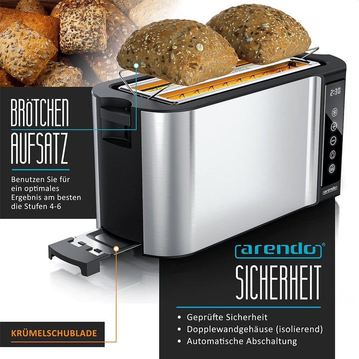 Arendo - Edelstahl Toaster Langschlitz 4 Scheiben - Touchscreen – Doppelwandgehäuse – 1500 W – Integ