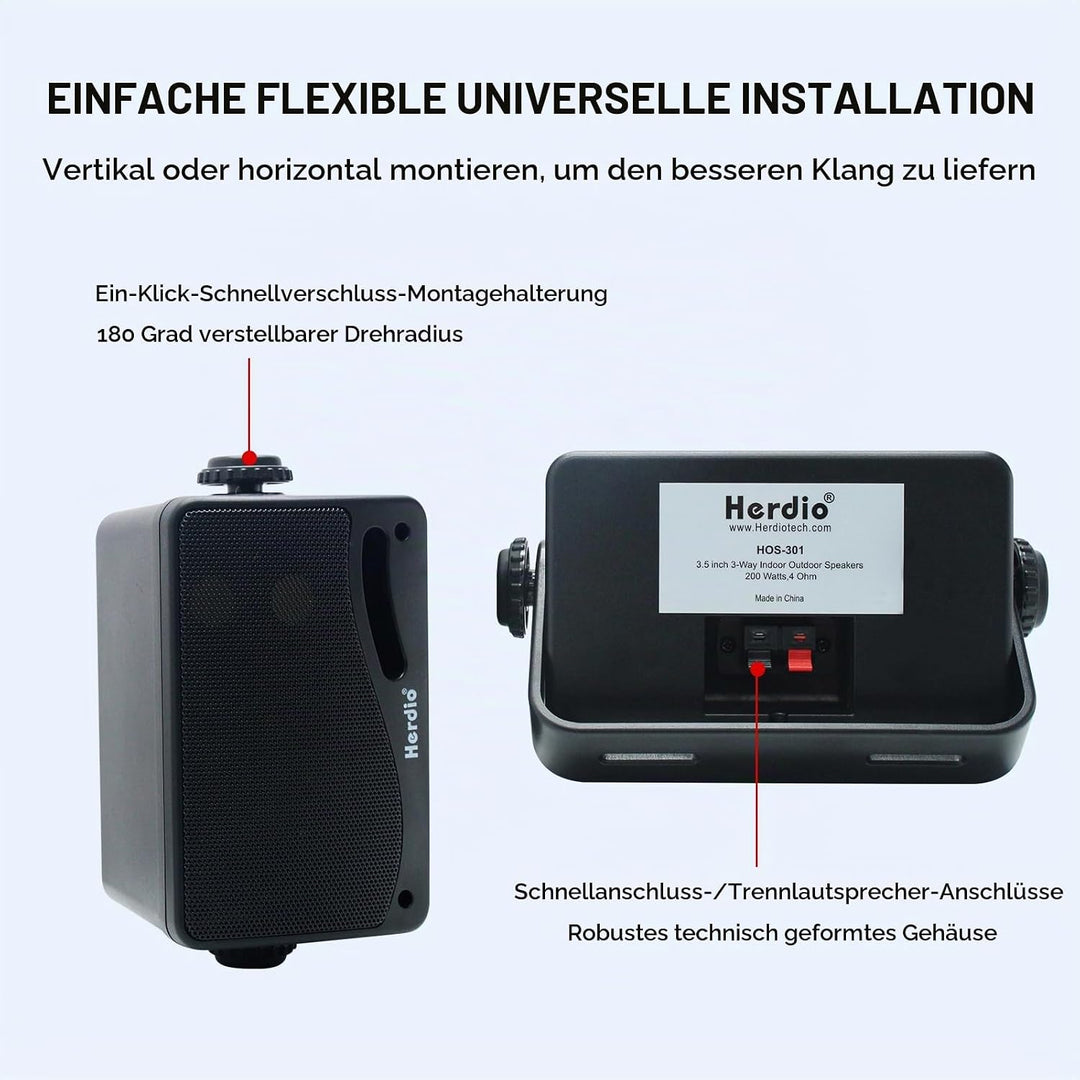Herdio 3,5-Zoll Passive Outdoor-Lautsprecher 200W 3-Wege-Meereslautsprecher wasserdichte wetterfeste