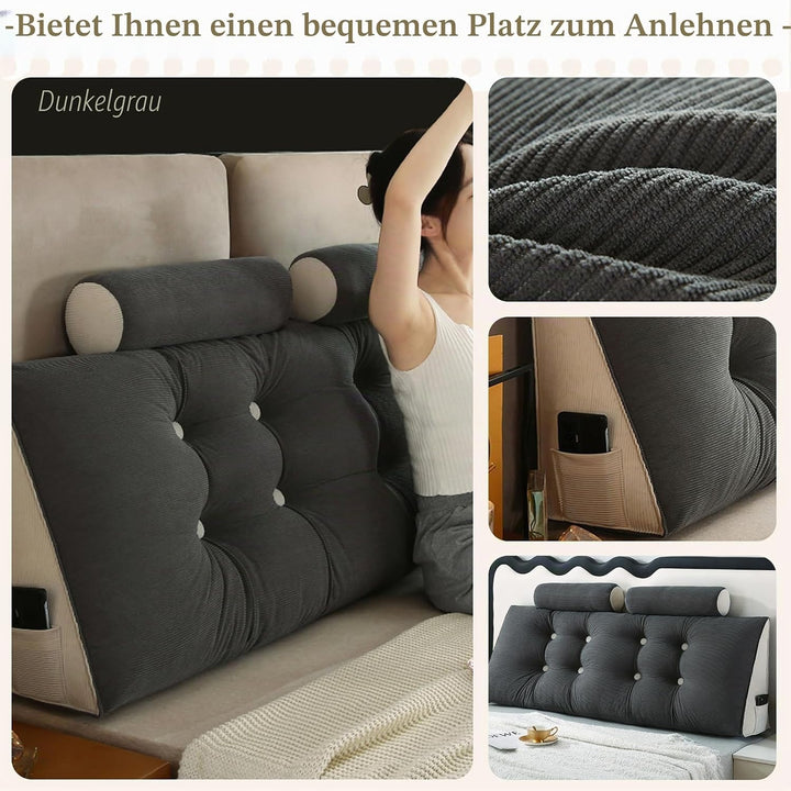 Keilkissen Lang Rückenkissen für Bett: Bequemes Lesekissen Abnehmbar Sofa Lendenkissen Dreieckiges H