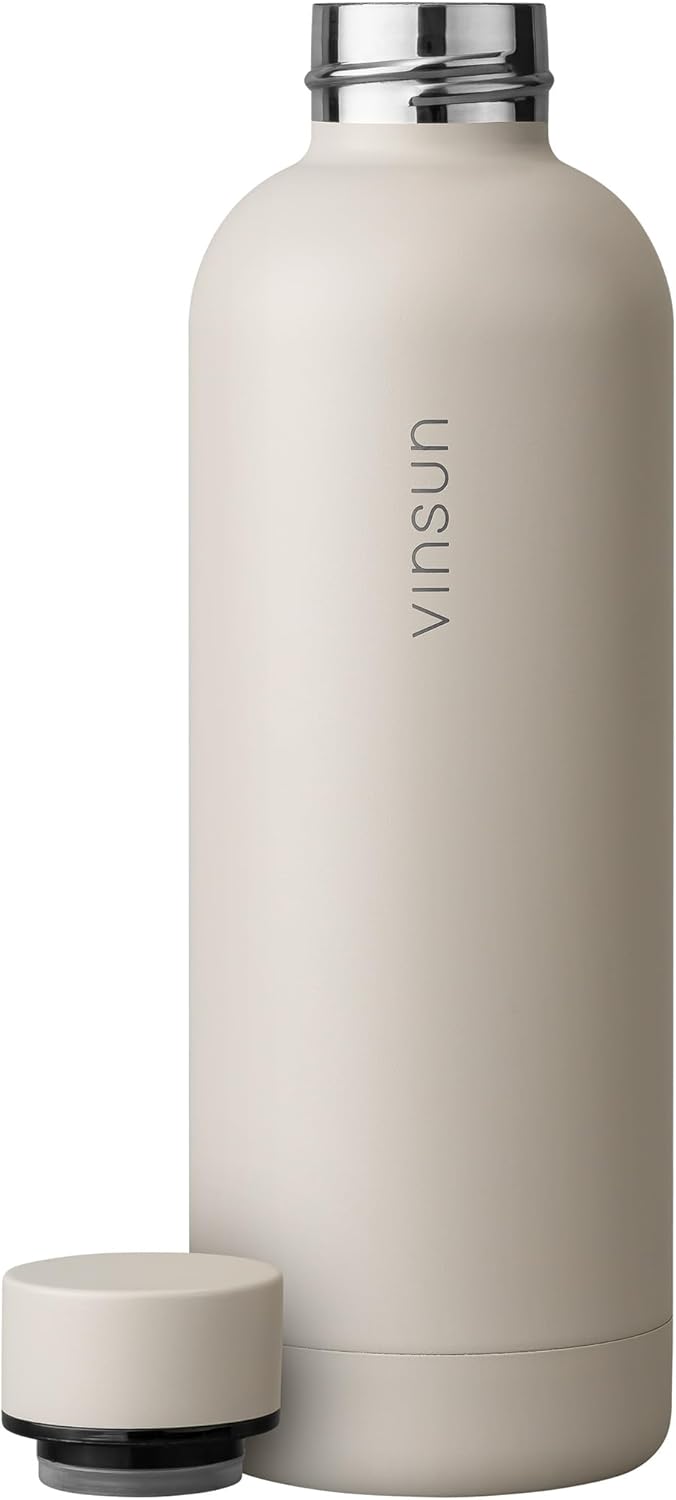 Vinsun Trinkflasche Edelstahl beige 500ml - auslaufsicher, Kohlensäure geeignet, BPA frei - doppelwa
