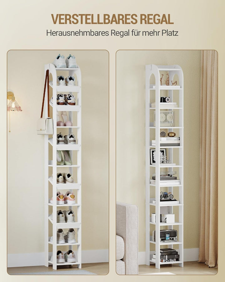 Hzuaneri Vertikales Schuhregal, 11 Ebenen Schmale Schuhregale, Holz-Schuh-Organizer für Schrank, Ein
