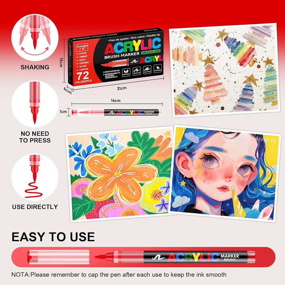 72 Farben Acrylstifte für Steine Wasserfest, Acrylic Marker Set, 72