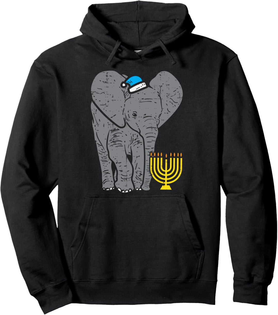 Jewish Elephant Menorah Hanukkah Chanukah Animal Lover Gift Pullover Hoodie