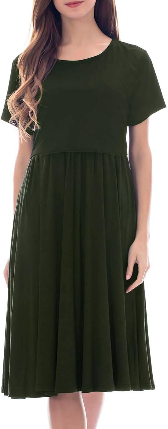 Smallshow Damen Lässiges Kurzarm Stillkleid Umstandskleid für Stillen, Armeegr&amp;