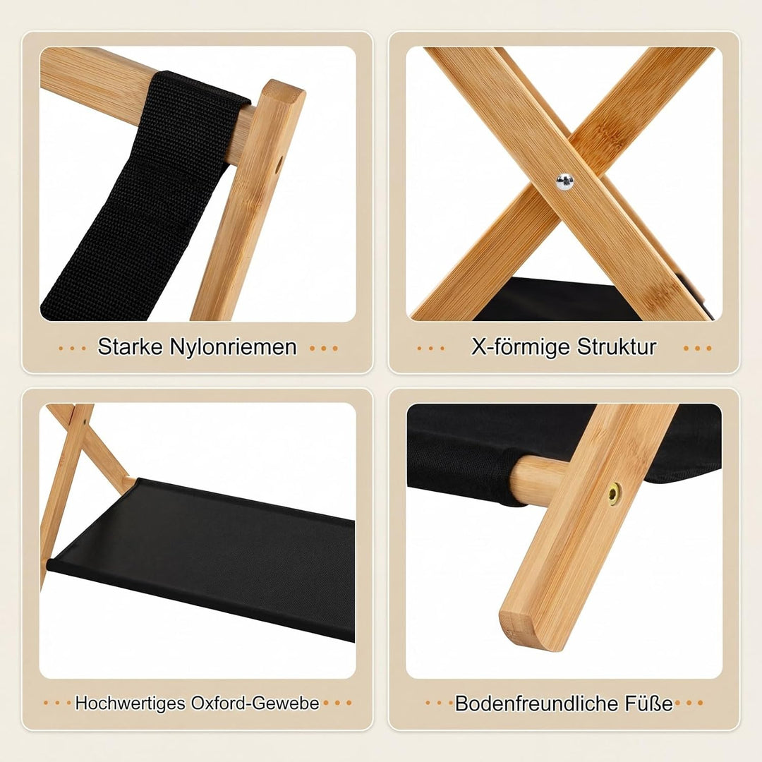 GYMAX Bambus Kofferständer 2er-Set, klappbare Gepäckablage mit Ablage &amp; 5 Nylonschnallen, Gepäckträg