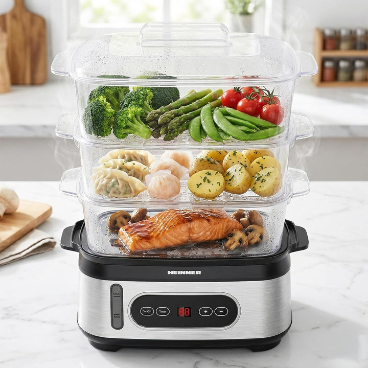 Steamer ONE STEAM HSA-D950SS Multicooker/Dampfgarer mit LED-Display, 950 W Leistung, 9 L Gesamtgarra