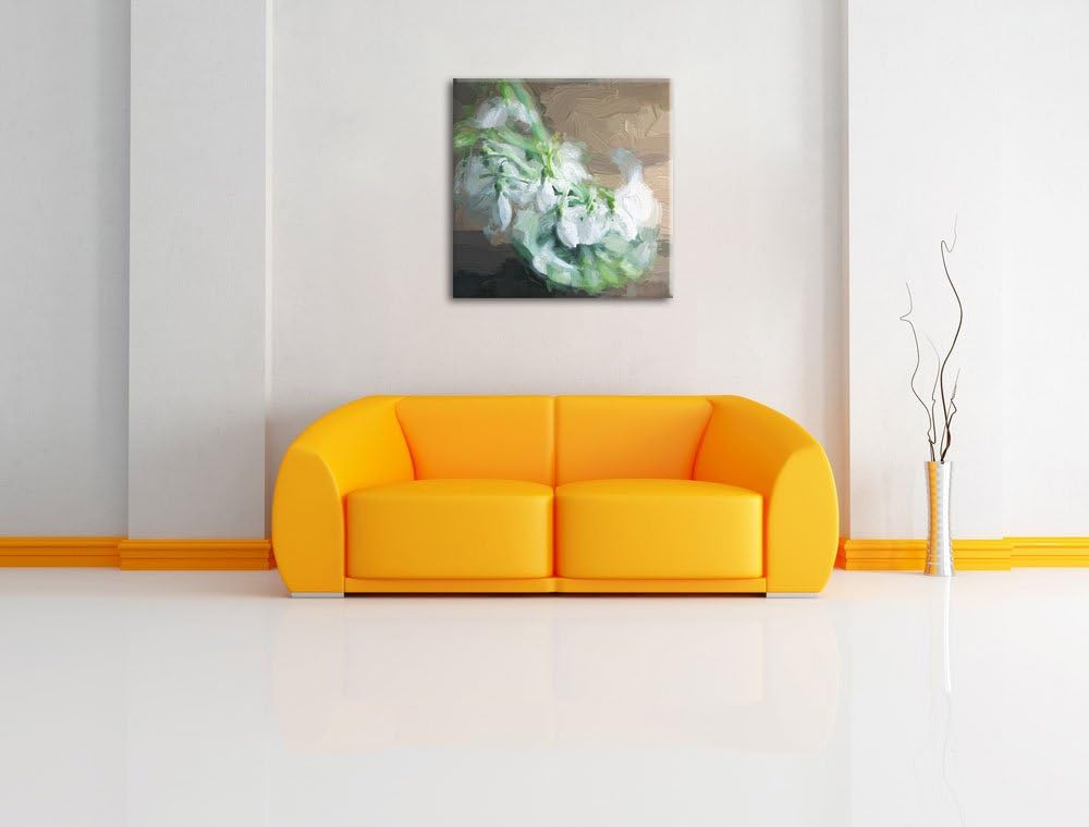 Pixxprint Schneeglöckchen in der Vase Pinsel Effekt, Format: 70x70 auf Leinwand, 70x70