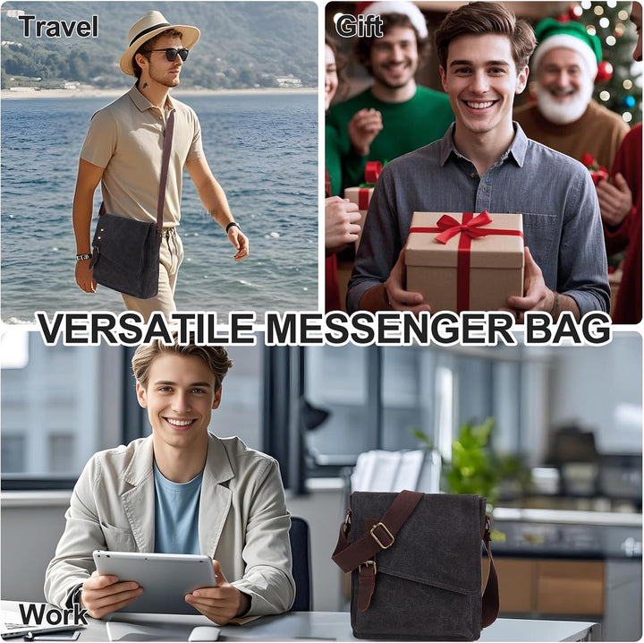 Umhängetasche Klein für Herren Canvas Messenger Bag Dunkelgrau, Dunkelgrau