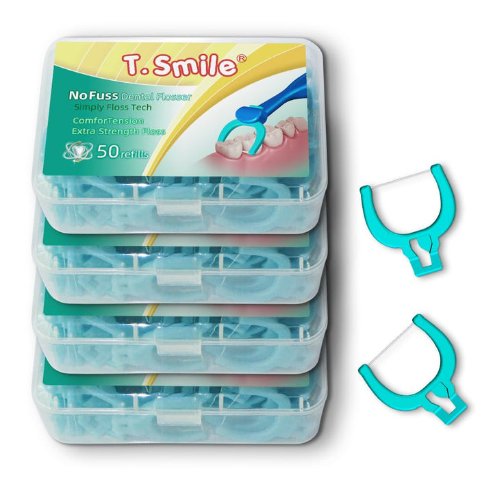 T.Smile Evolutionary Clean Zahnseide, Nachfüllset mit mittellangem Griff, 200 extra starke Nachfüllp